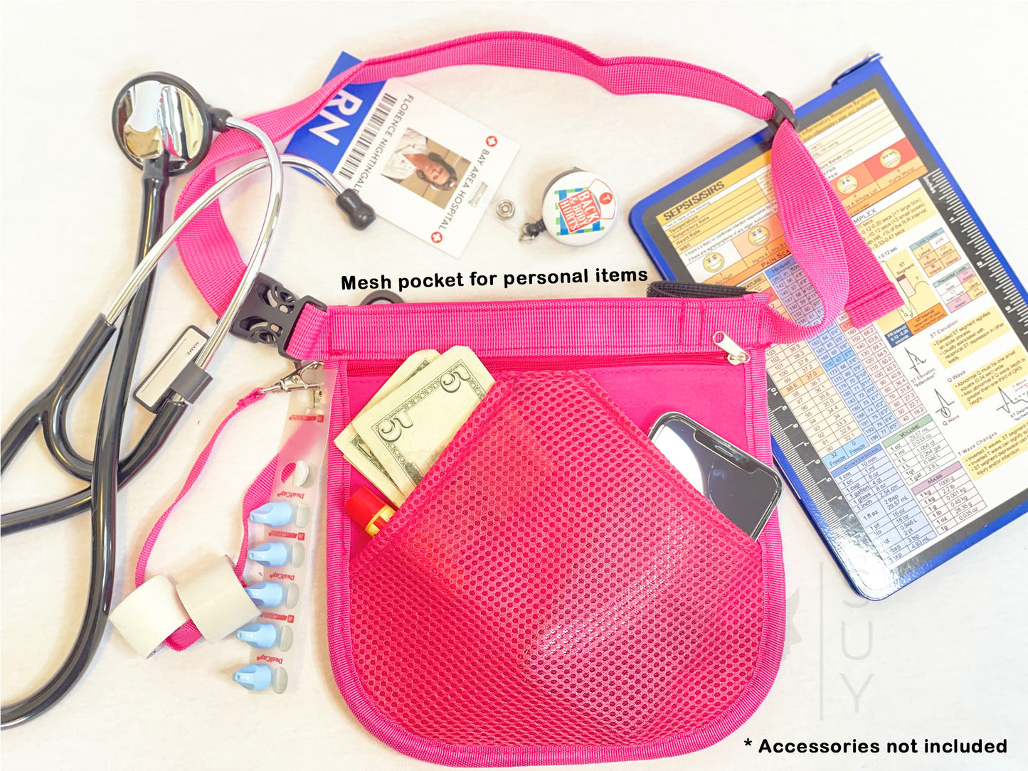Personalized | Hot Pink Waist Organizer Fanny Pack with Mesh and Stethoscope Holder