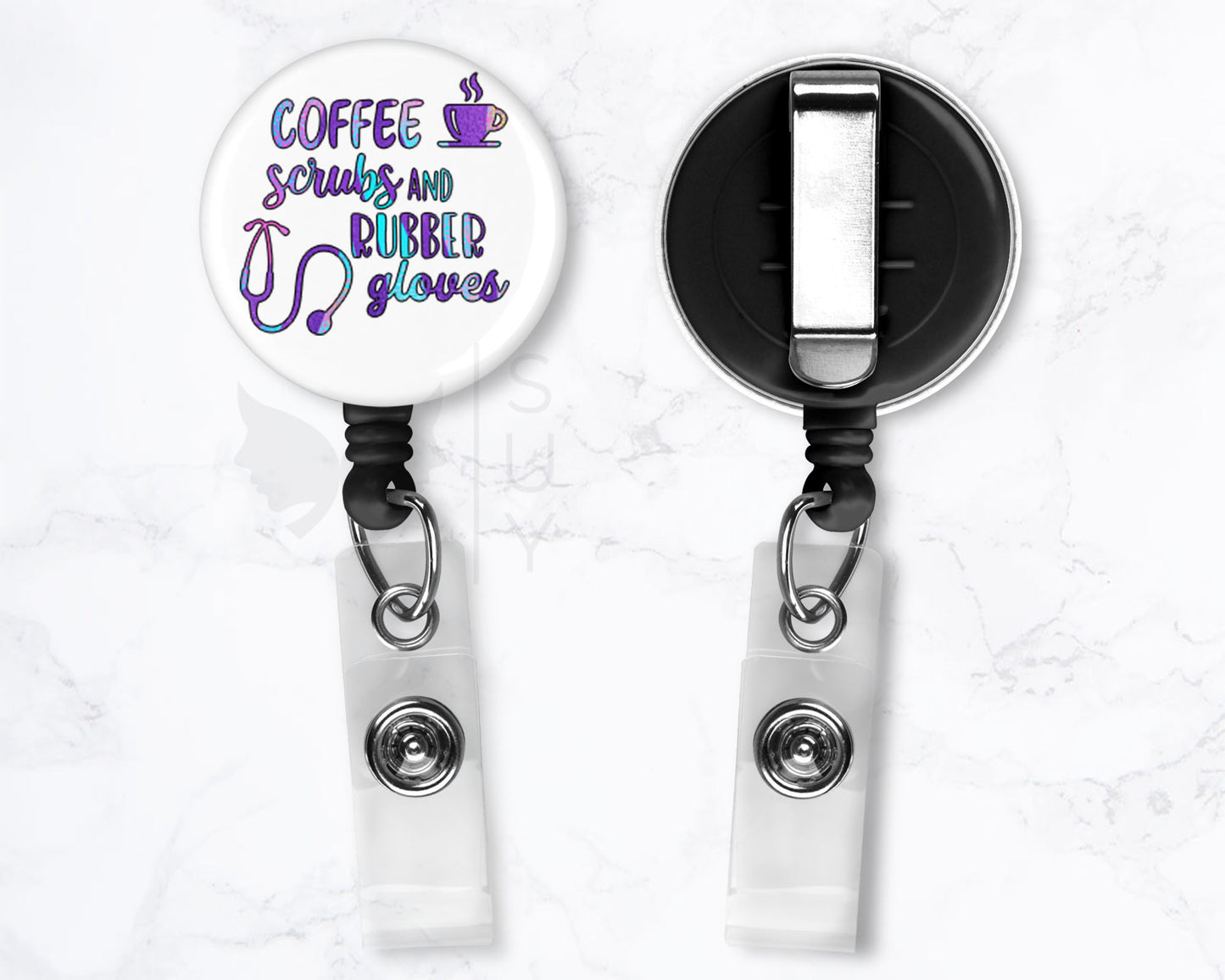 Coffee Scrubs & Rubber Gloves | Funny Medical Black Badge Reel Holder