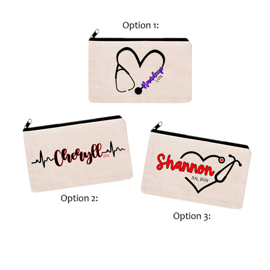 Personalized Nurse Makeup Bag, Nurse Cosmetic Bag, Pencil Bag, Pouch, Zipper Clutch, Gift Bag