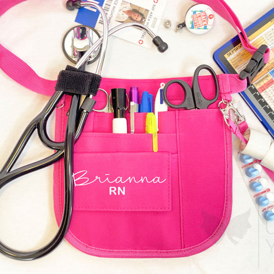 Personalized | Hot Pink Waist Organizer Fanny Pack with Mesh and Stethoscope Holder