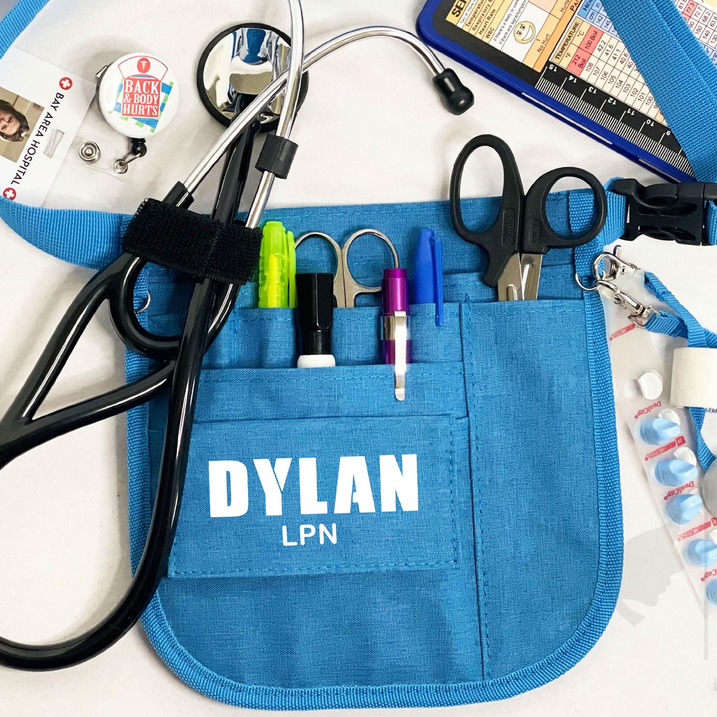 Personalized | Light Blue Fanny Pack Tool Belt with Mesh and Stethoscope Holder