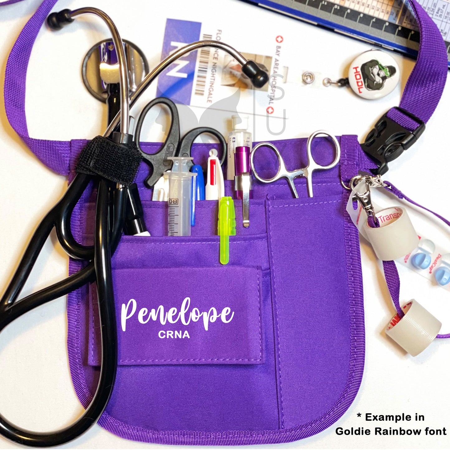 Personalized | Purple Waist Organizer Fanny Pack with Mesh and Stethoscope Holder