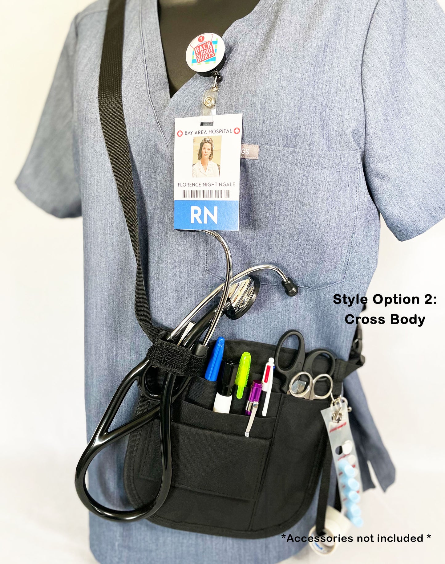 Personalized | Black Medical Nurse Fanny Pack Organizer with Mesh and Stethoscope Holder