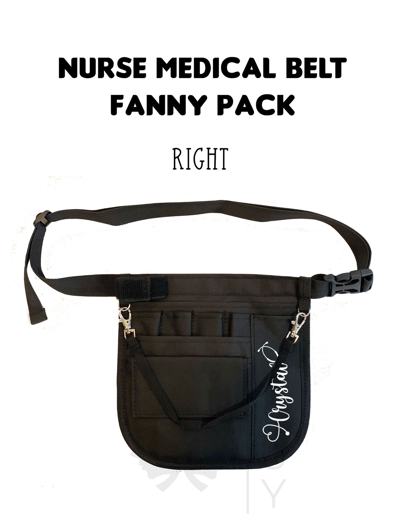 Personalized | Black Medical Nurse Fanny Pack Organizer with Mesh and Stethoscope Holder