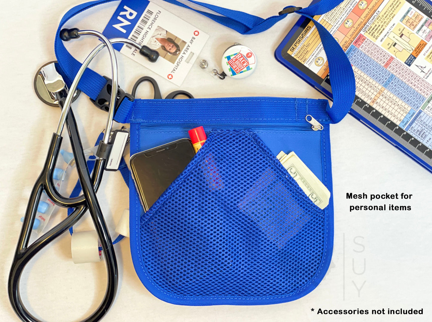 Personalized | Dark Blue Waist Organizer Fanny Pack with Mesh and Stethoscope Holder