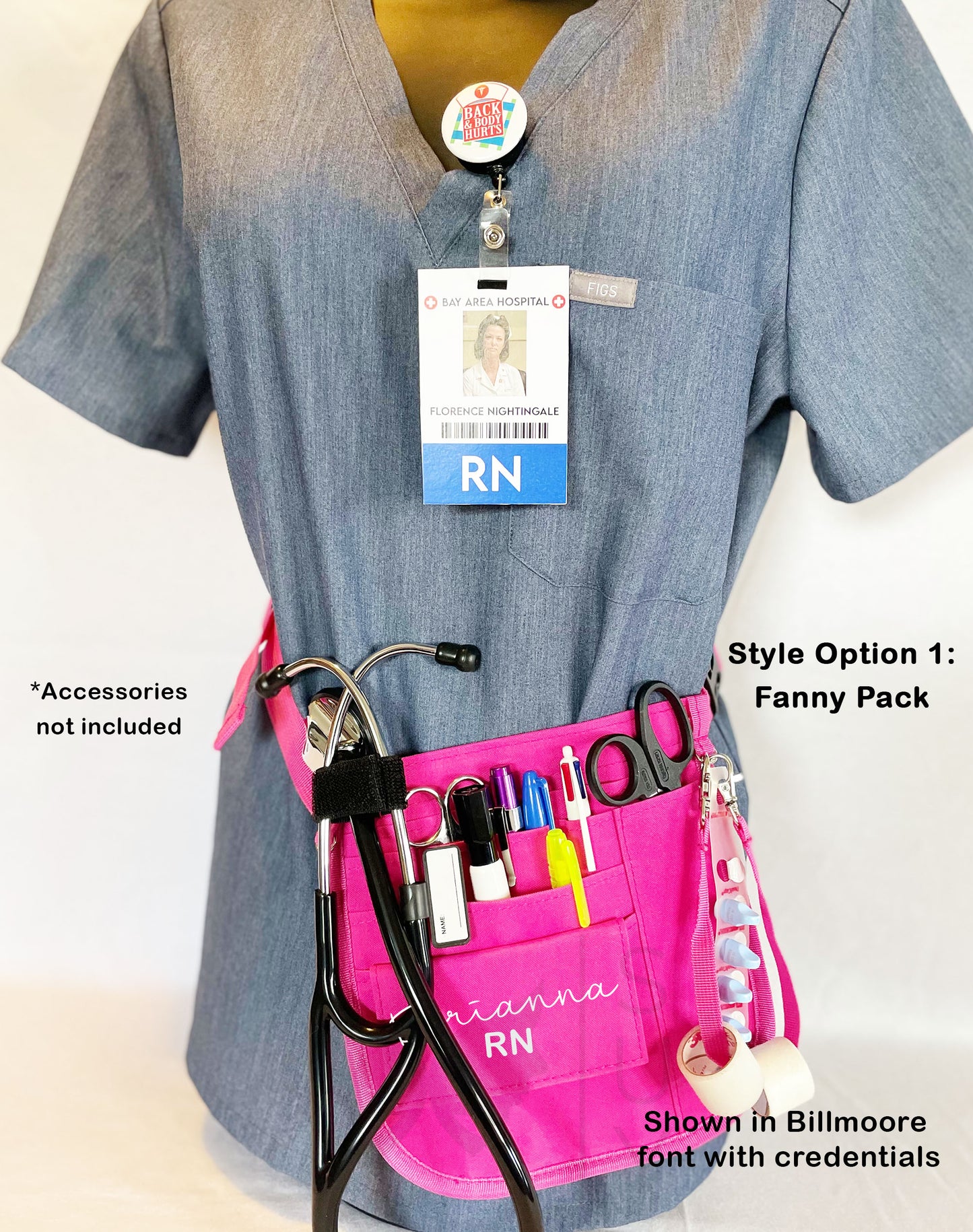 Personalized | Hot Pink Waist Organizer Fanny Pack with Mesh and Stethoscope Holder