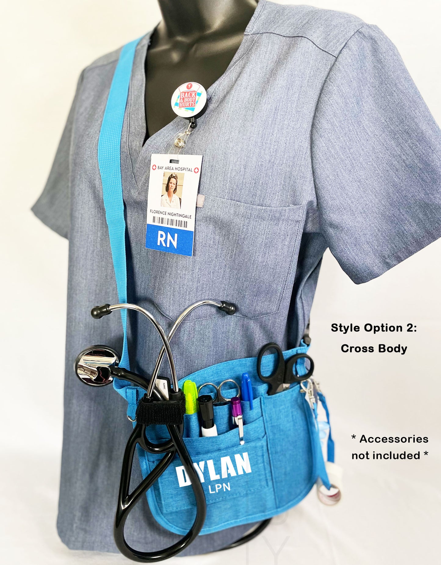 Personalized | Light Blue Fanny Pack Tool Belt with Mesh and Stethoscope Holder