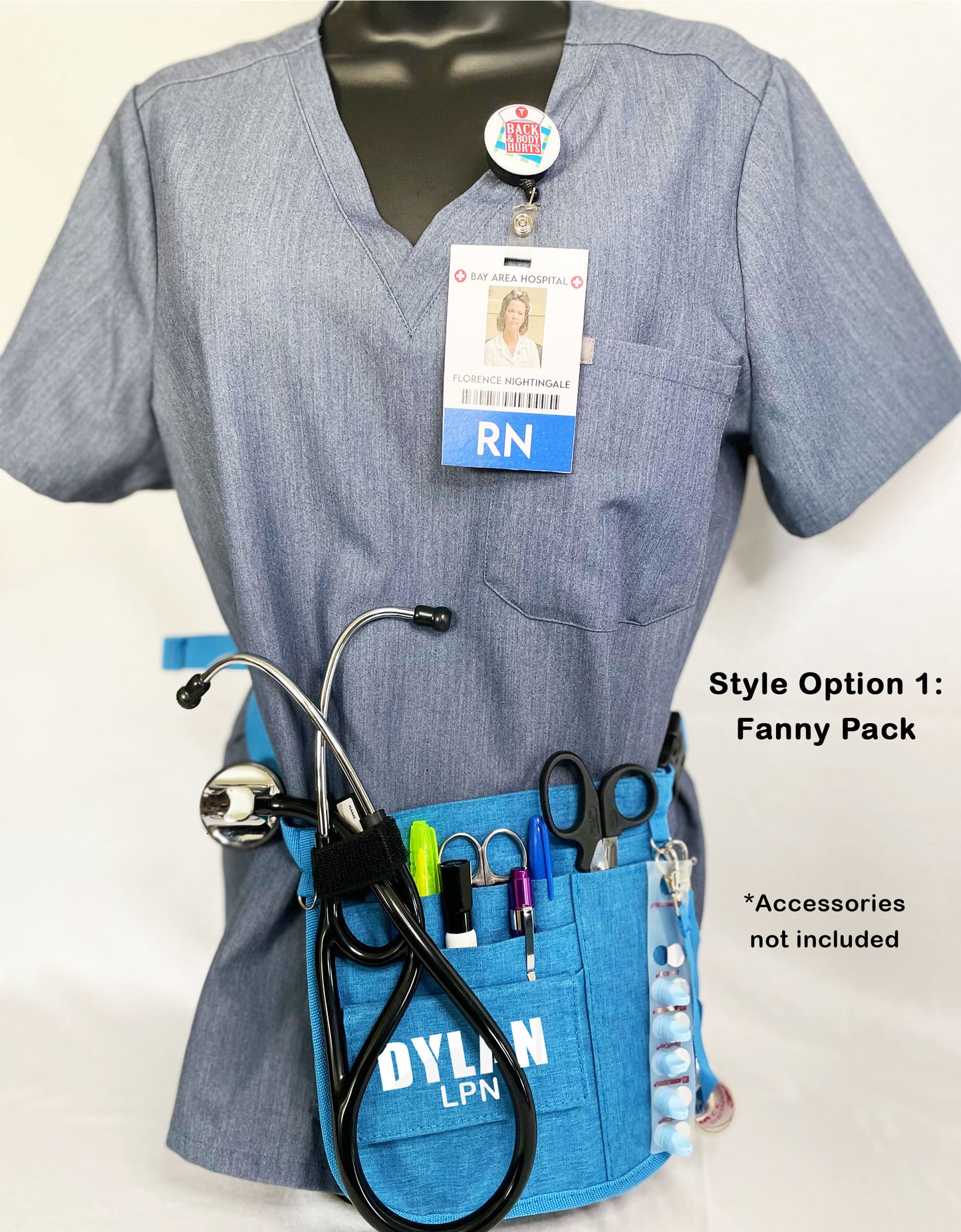 Personalized | Light Blue Fanny Pack Tool Belt with Mesh and Stethoscope Holder