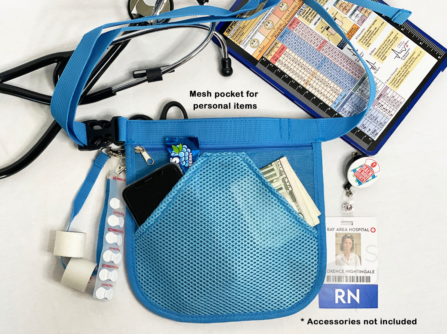 Personalized | Light Blue Fanny Pack Tool Belt with Mesh and Stethoscope Holder