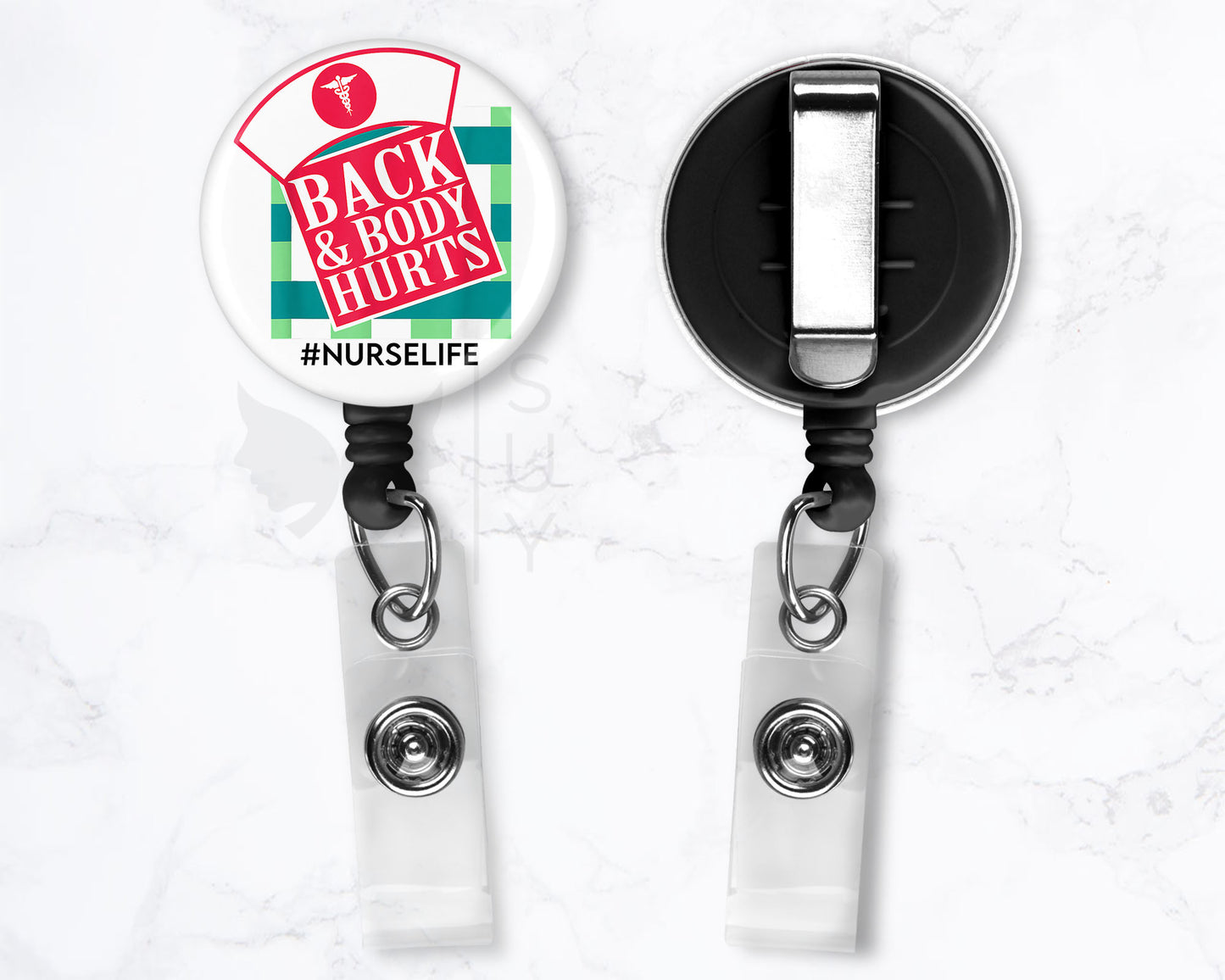 Back & Body Hurts | Funny Medical Black Badge Reel Holder