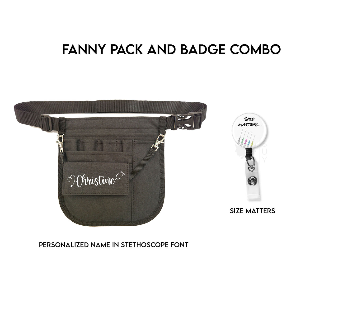 Badge Reel and Black Waist Organizer Fanny Pack Combination