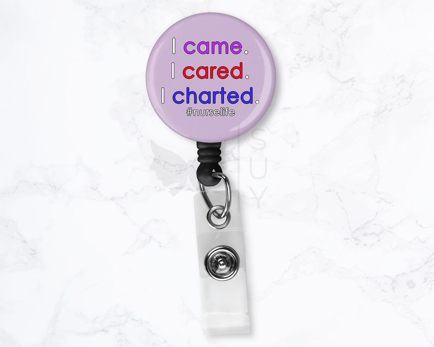 I Came I Cared I Charted Funny Nurse Medical Badge Holder - 1.5" Retractable Badge Reel