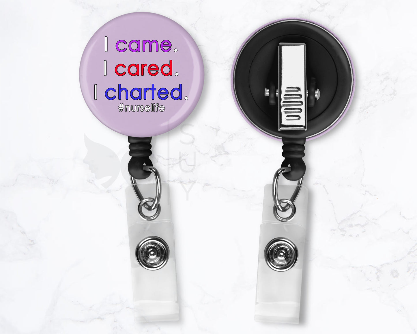 I Came I Cared I Charted Funny Nurse Medical Badge Holder - 1.5" Retractable Badge Reel