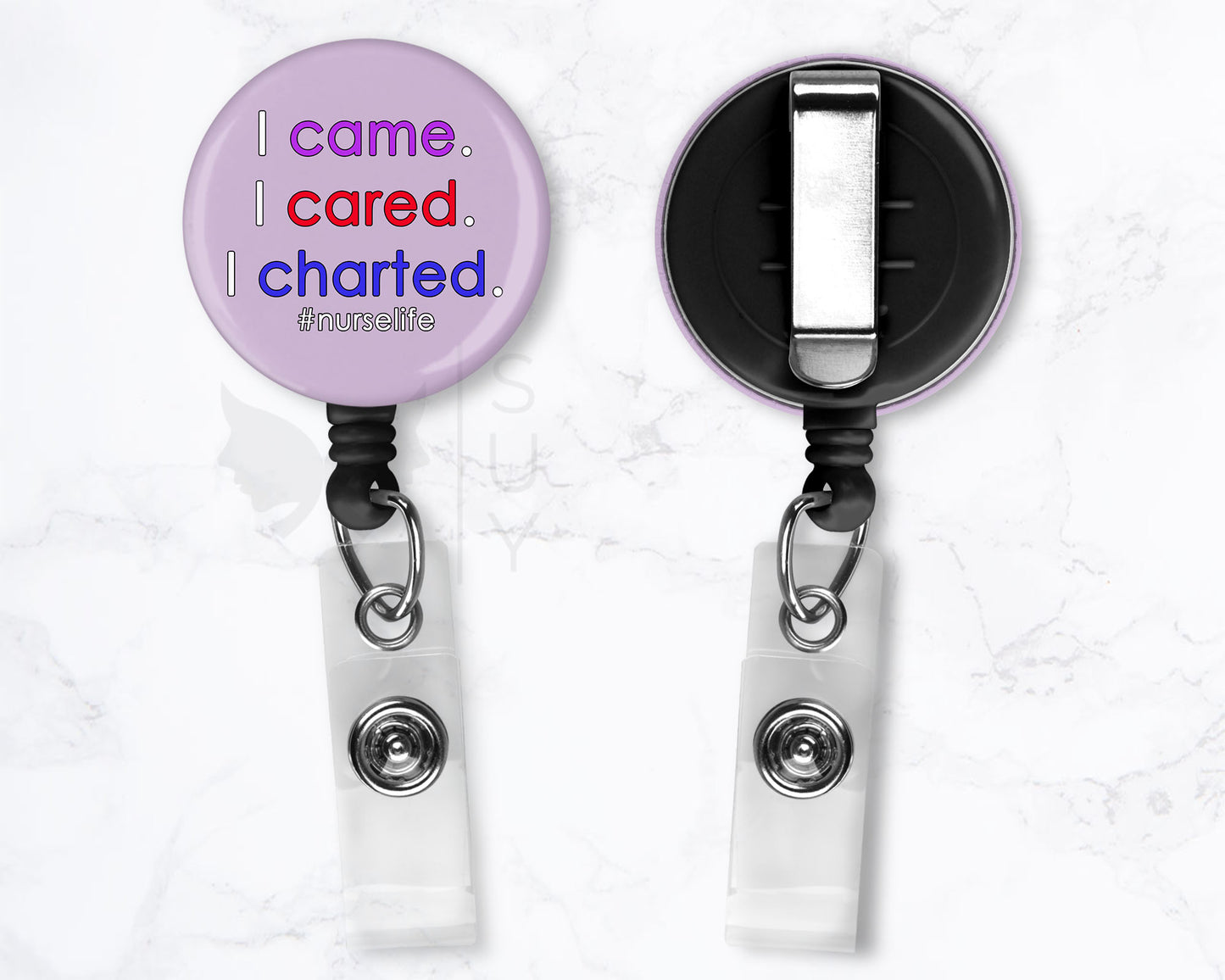 I Came I Cared I Charted Funny Nurse Medical Badge Holder - 1.5" Retractable Badge Reel