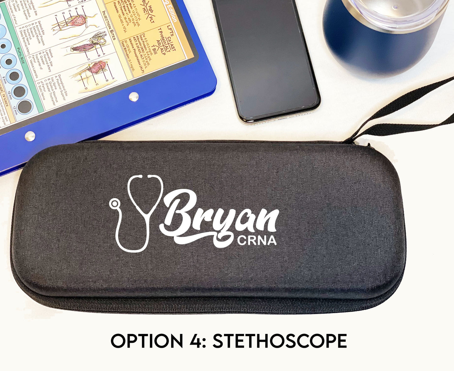 Custom Gift | Black Hard Protective Zipper Case for Stethoscope and Medical Supplies