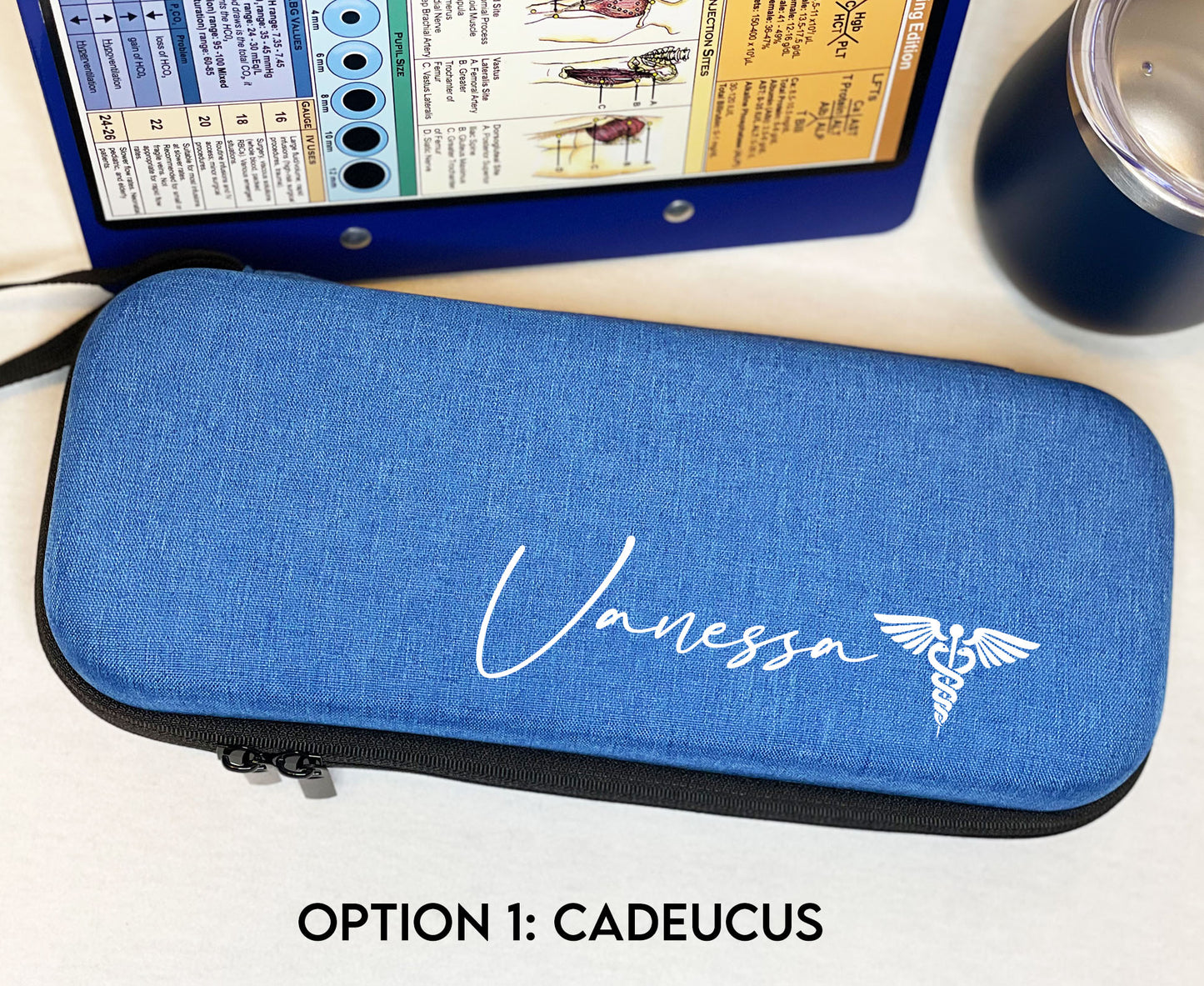 Custom Gift | Blue Hard Protective Zipper Case for Stethoscope and Medical Supplies