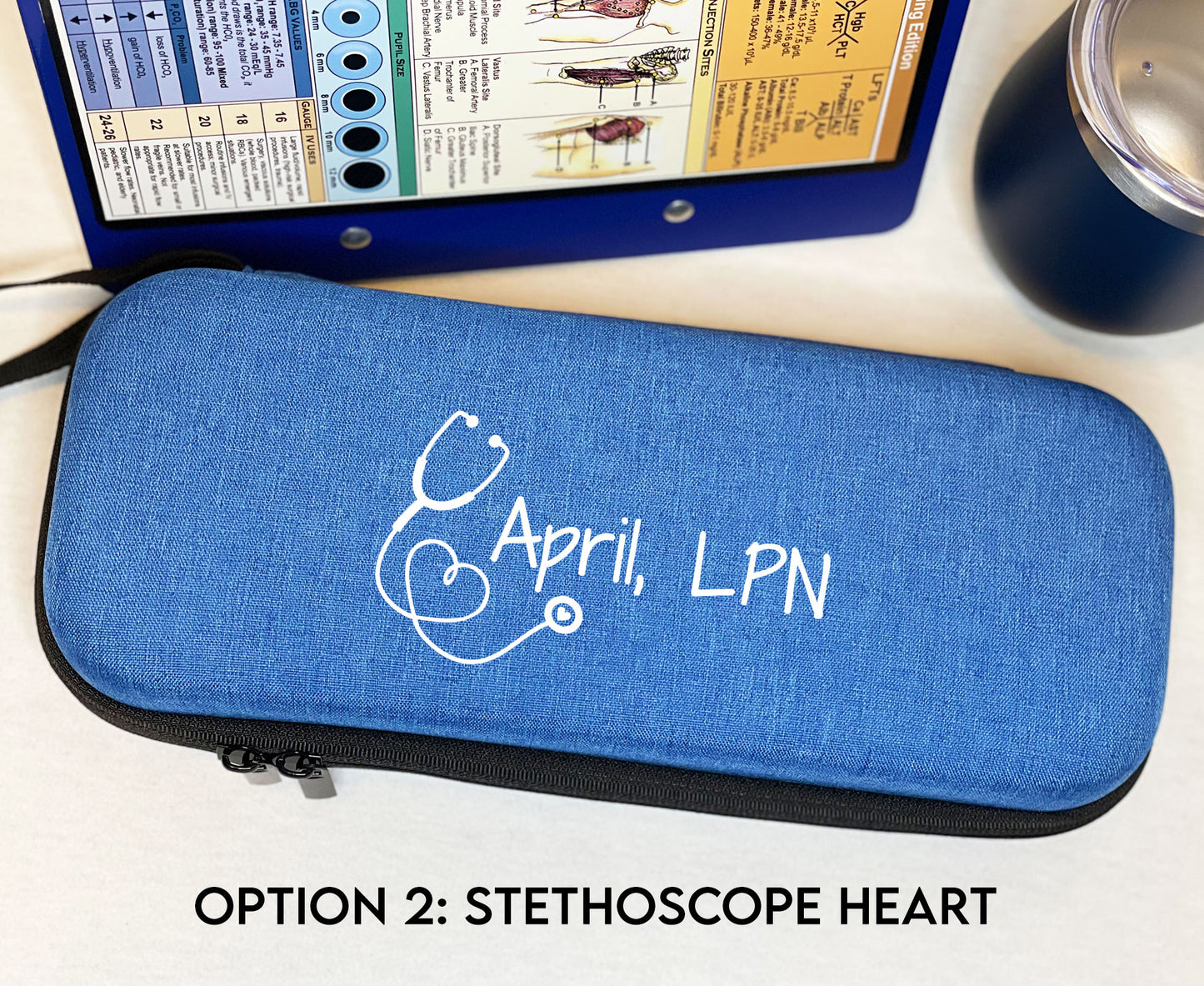 Custom Gift | Blue Hard Protective Zipper Case for Stethoscope and Medical Supplies