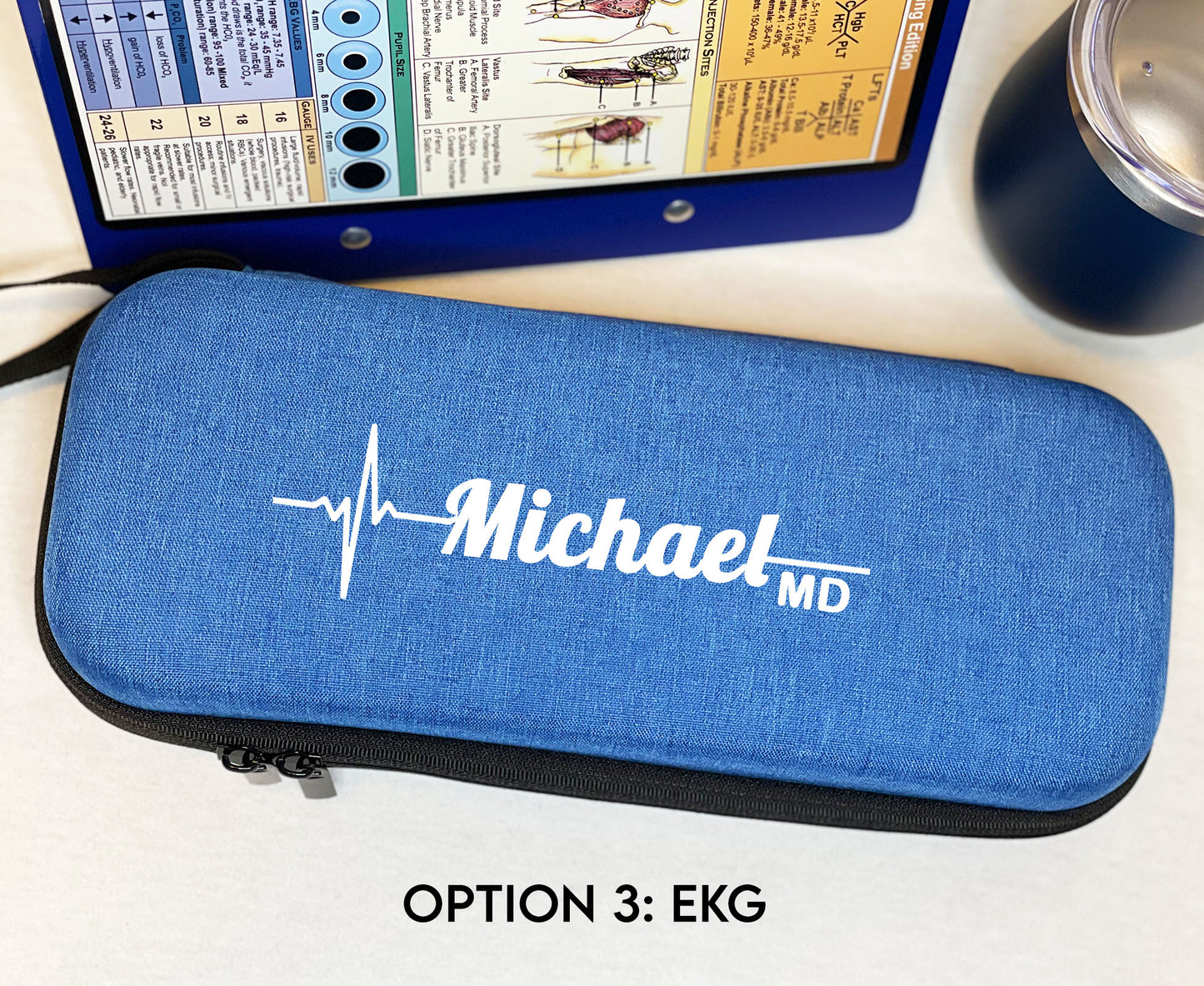 Custom Gift | Blue Hard Protective Zipper Case for Stethoscope and Medical Supplies