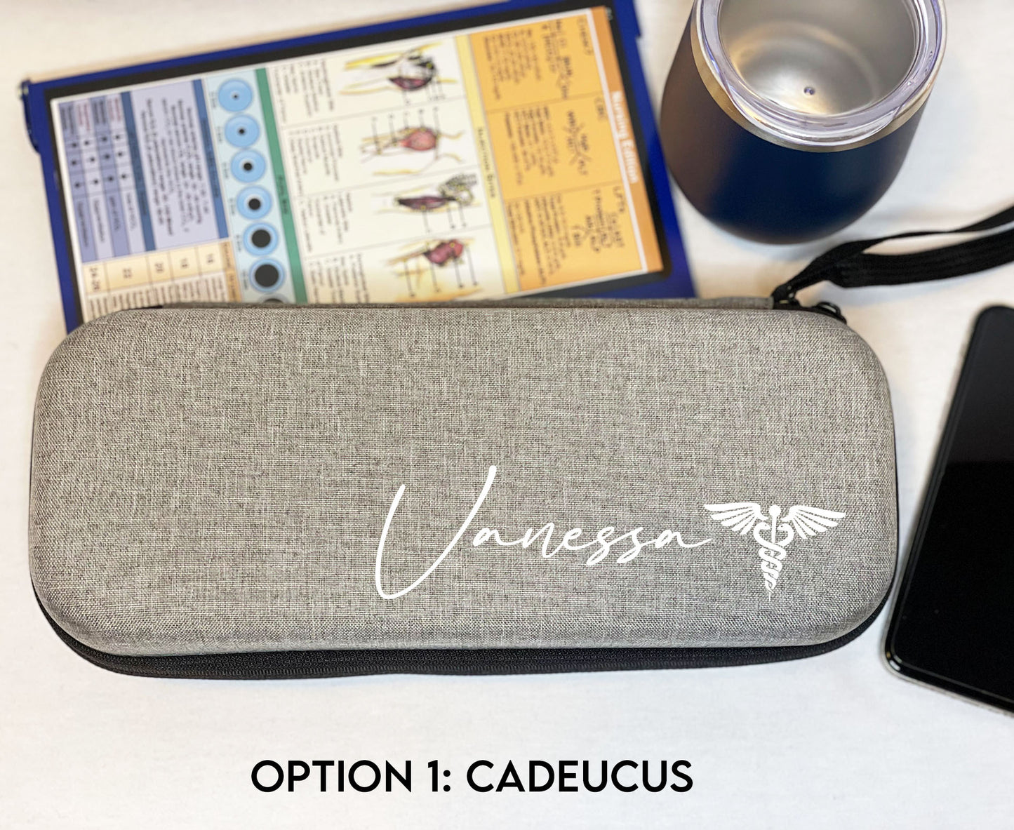 Custom Gift | Grey Hard Protective Zipper Case for Stethoscope and Medical Supplies