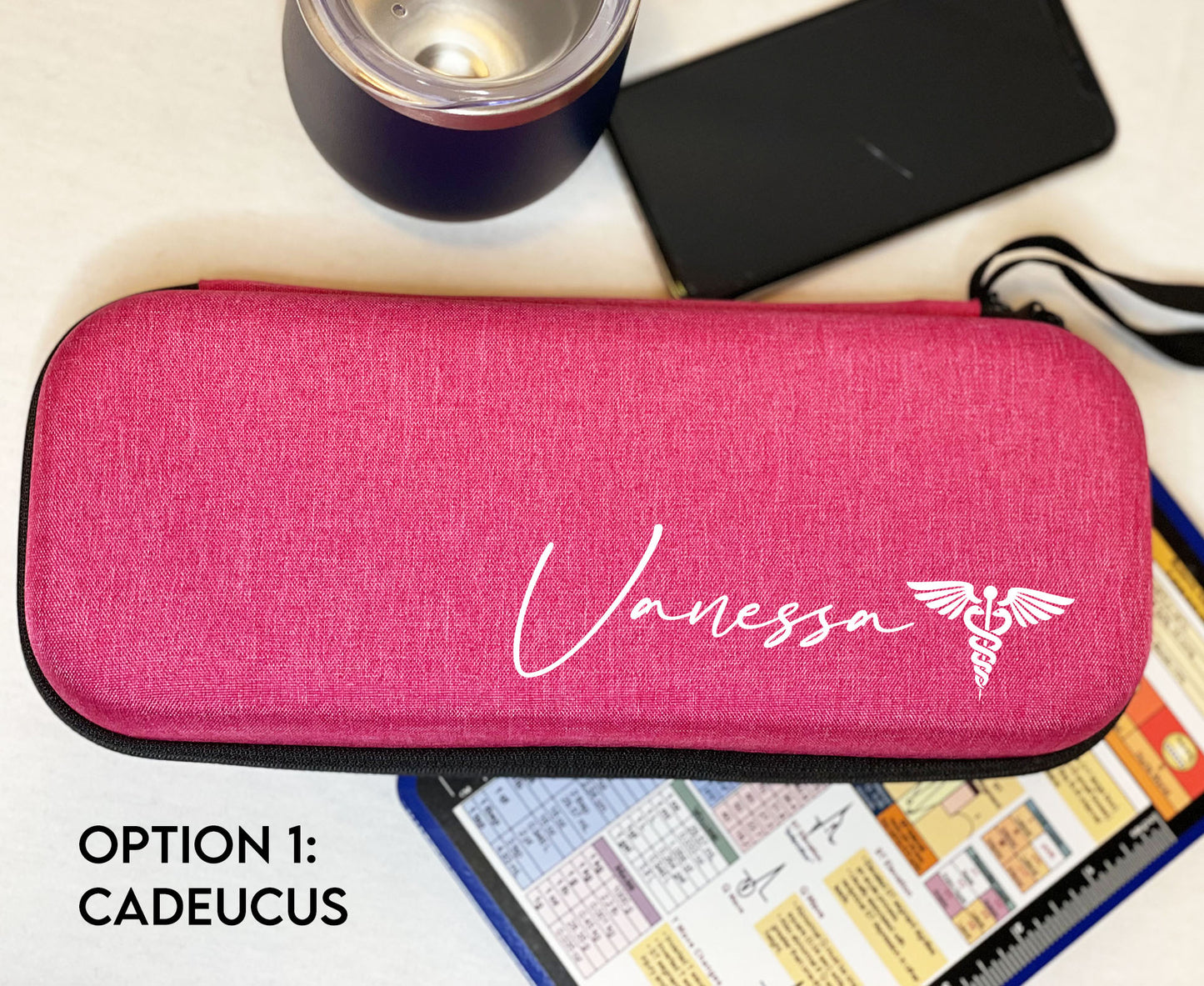 Custom Gift | Pink Hard Protective Zipper Case for Stethoscope and Medical Supplies