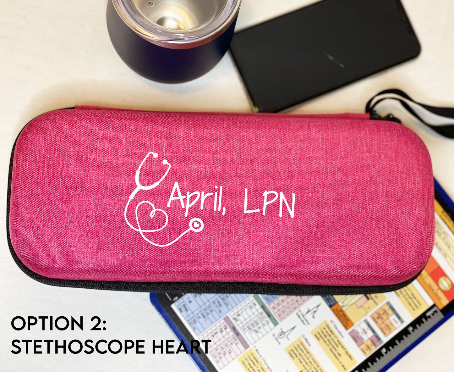 Custom Gift | Pink Hard Protective Zipper Case for Stethoscope and Medical Supplies