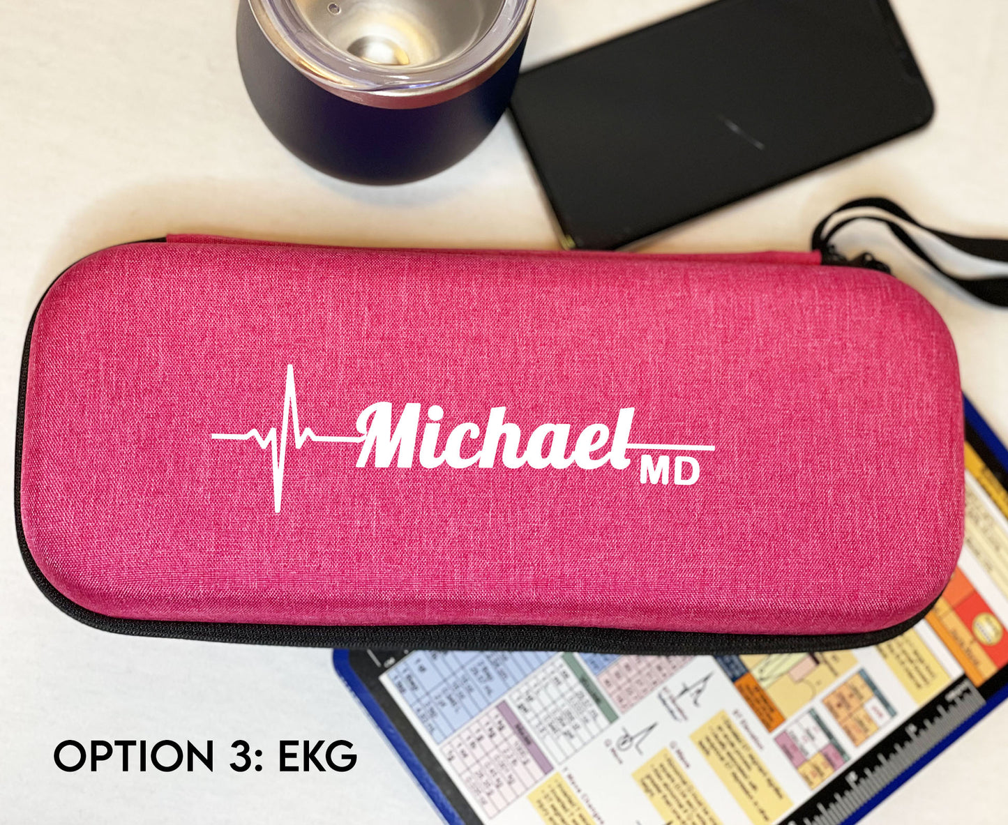 Custom Gift | Pink Hard Protective Zipper Case for Stethoscope and Medical Supplies