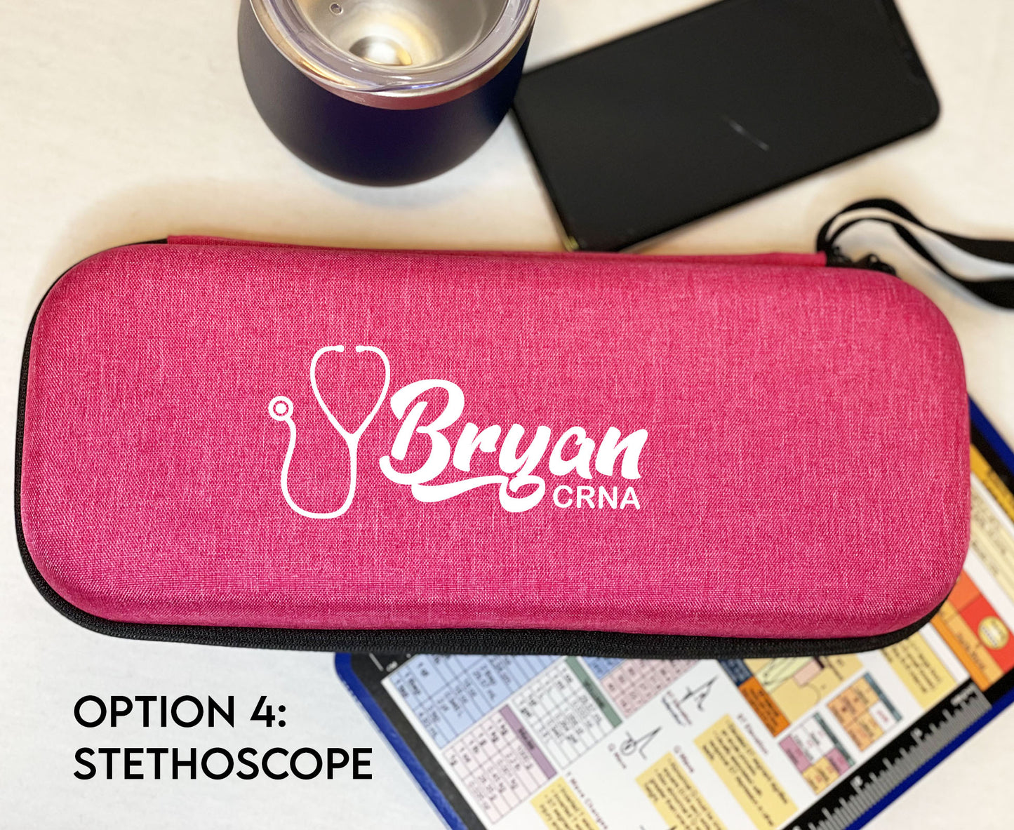 Custom Gift | Pink Hard Protective Zipper Case for Stethoscope and Medical Supplies