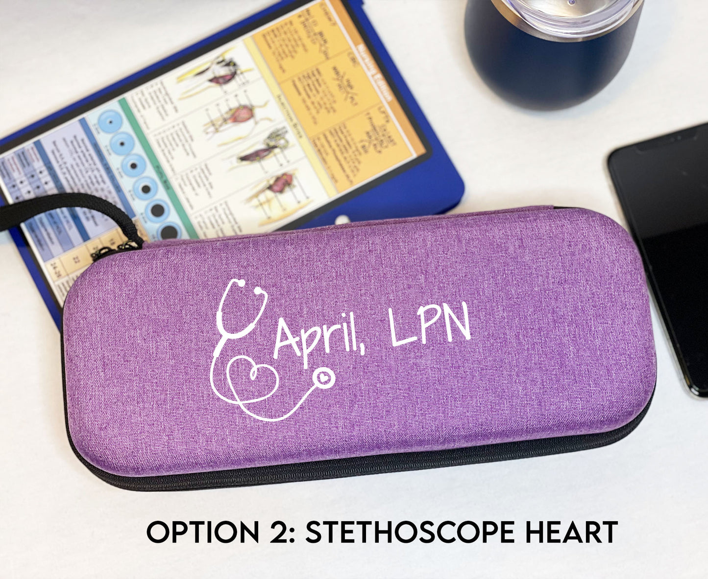 Custom Gift | Purple Hard Protective Zipper Case for Stethoscope and Medical Supplies