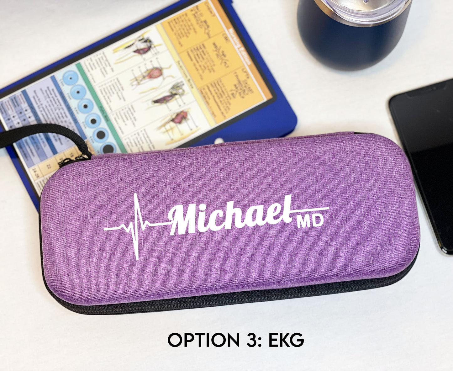 Custom Gift | Purple Hard Protective Zipper Case for Stethoscope and Medical Supplies