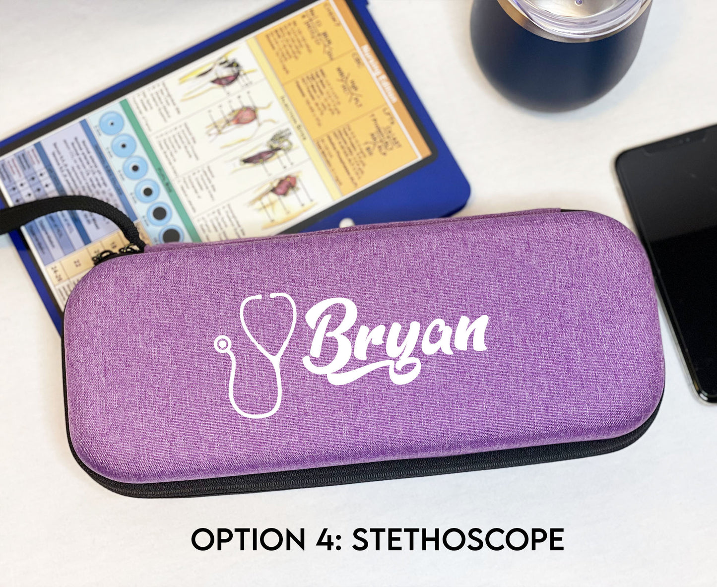 Custom Gift | Purple Hard Protective Zipper Case for Stethoscope and Medical Supplies