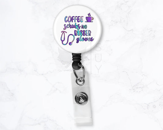 Coffee Scrubs & Rubber Gloves | Funny Medical Black Badge Reel Holder