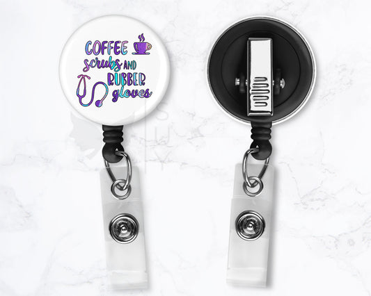 Coffee Scrubs & Rubber Gloves | Funny Medical Black Badge Reel Holder