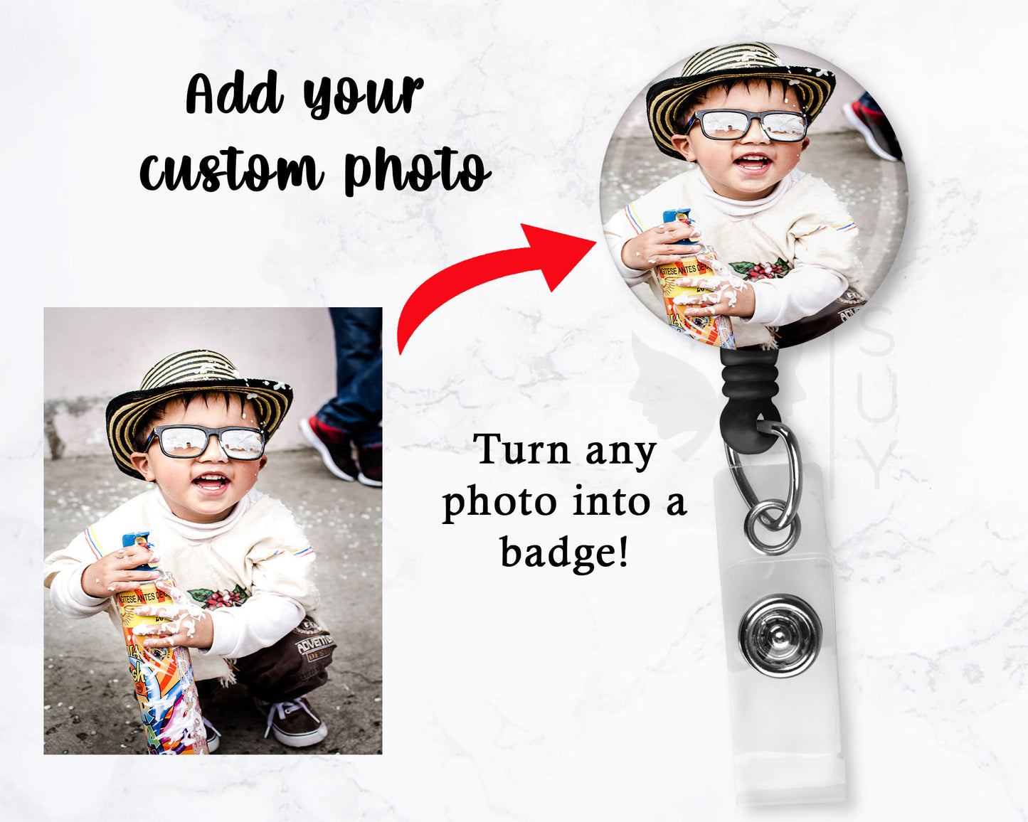 Custom 1.5" Photo Button Badge Reel Holder - Add ANY Photo!