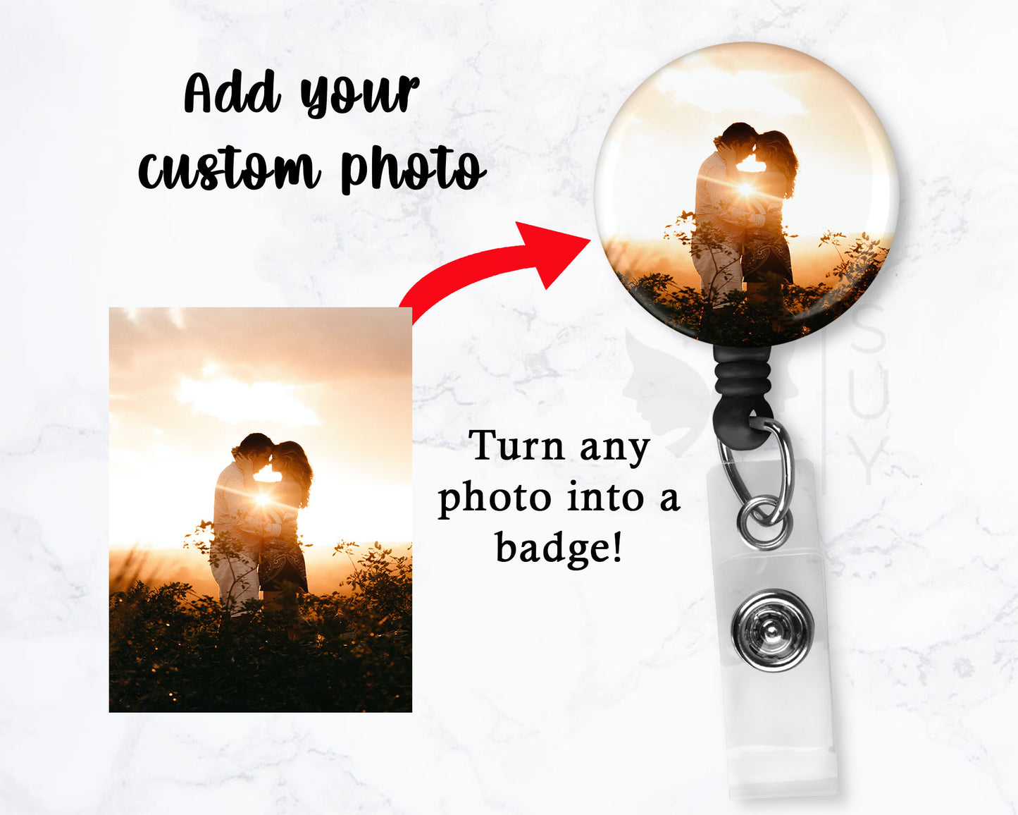 Custom 1.5" Photo Button Badge Reel Holder - Add ANY Photo!