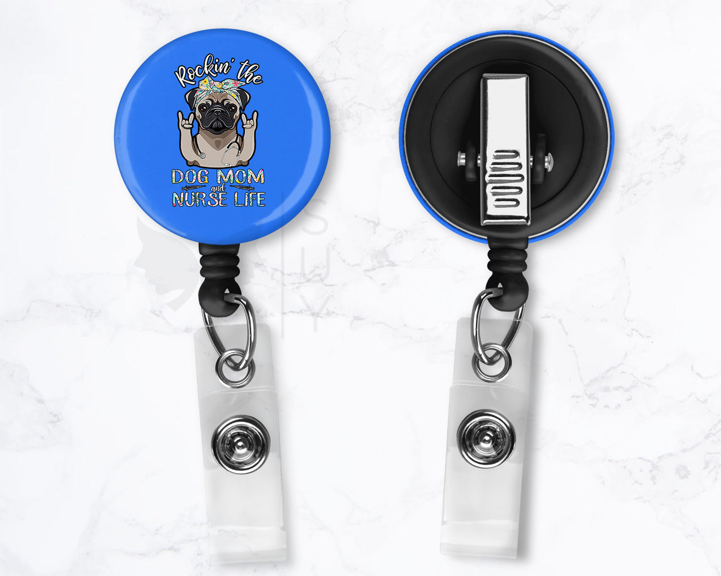 Dog Mom & Nurse Life | Funny Medical Black Badge Reel Holder