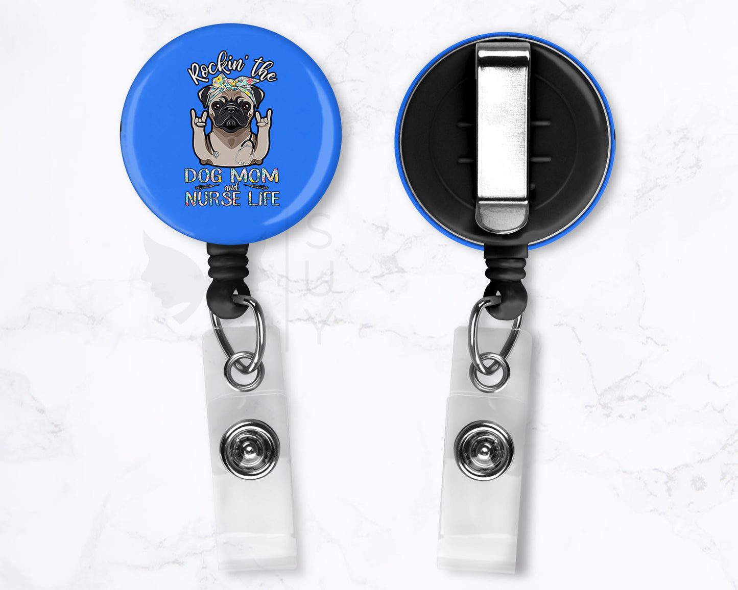 Dog Mom & Nurse Life | Funny Medical Black Badge Reel Holder