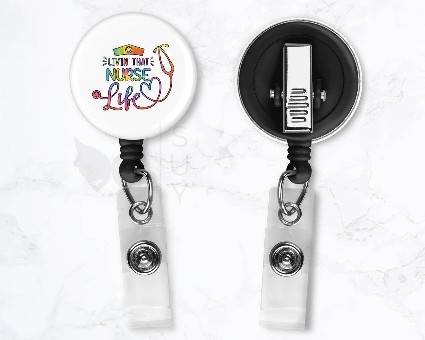 Livin' That Nurse Life Tie Dye | Funny Medical Black Badge Reel Holder