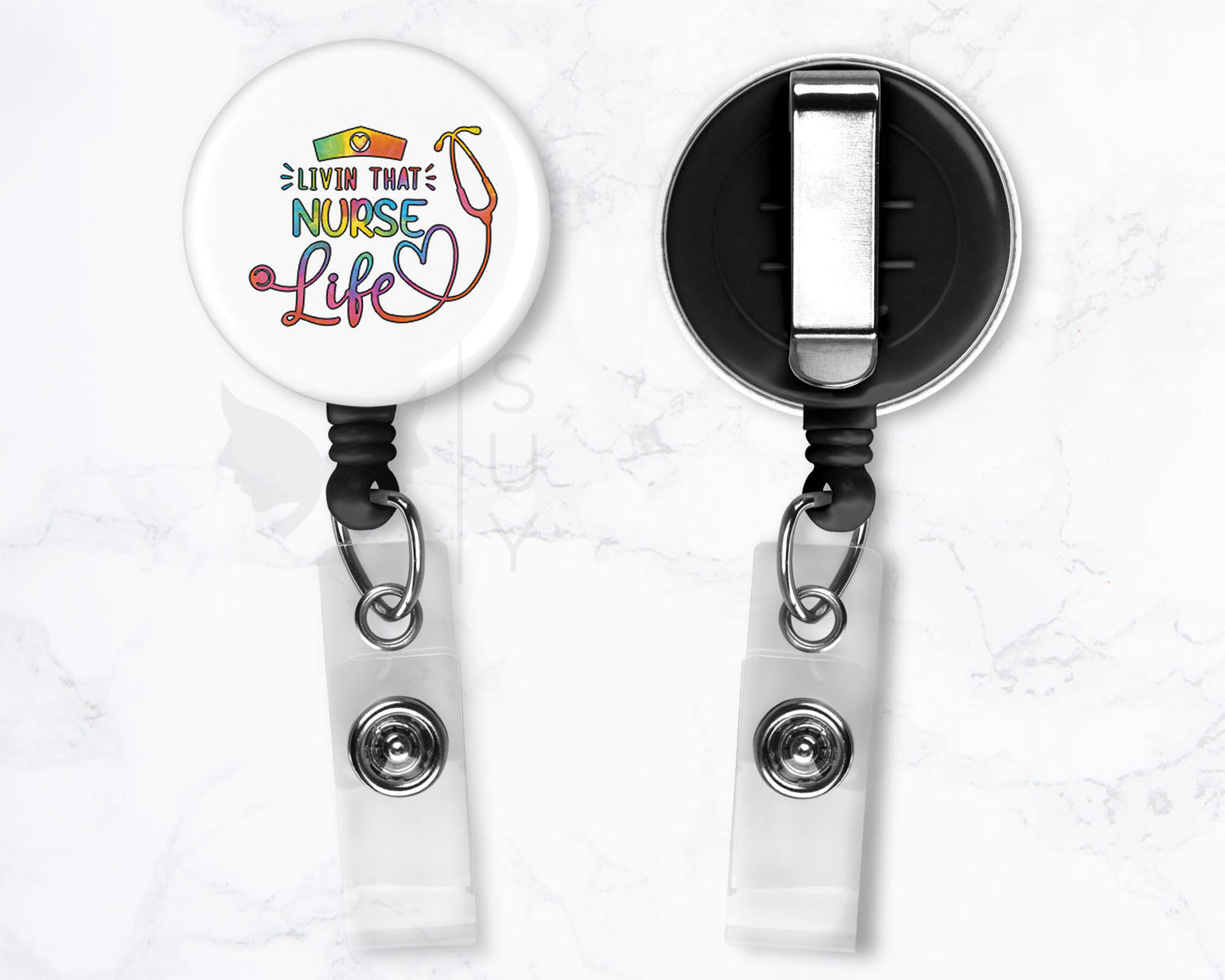 Livin' That Nurse Life Tie Dye | Funny Medical Black Badge Reel Holder