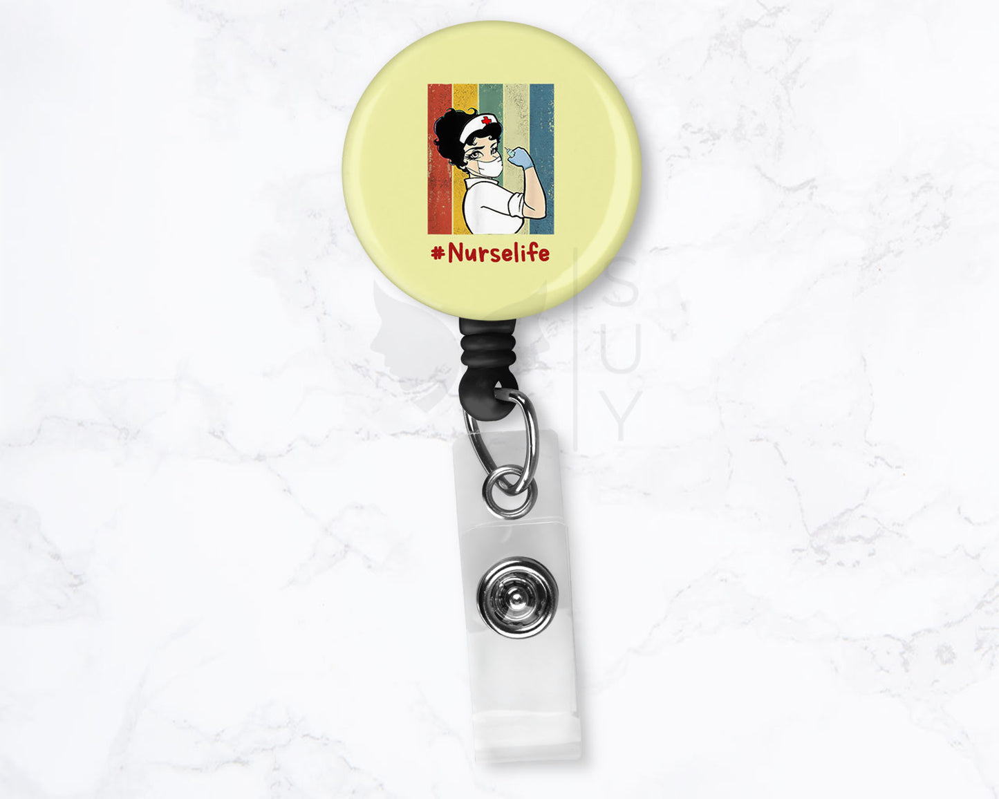 Nurse Life Strong Woman | Medical Black Badge Reel Holder