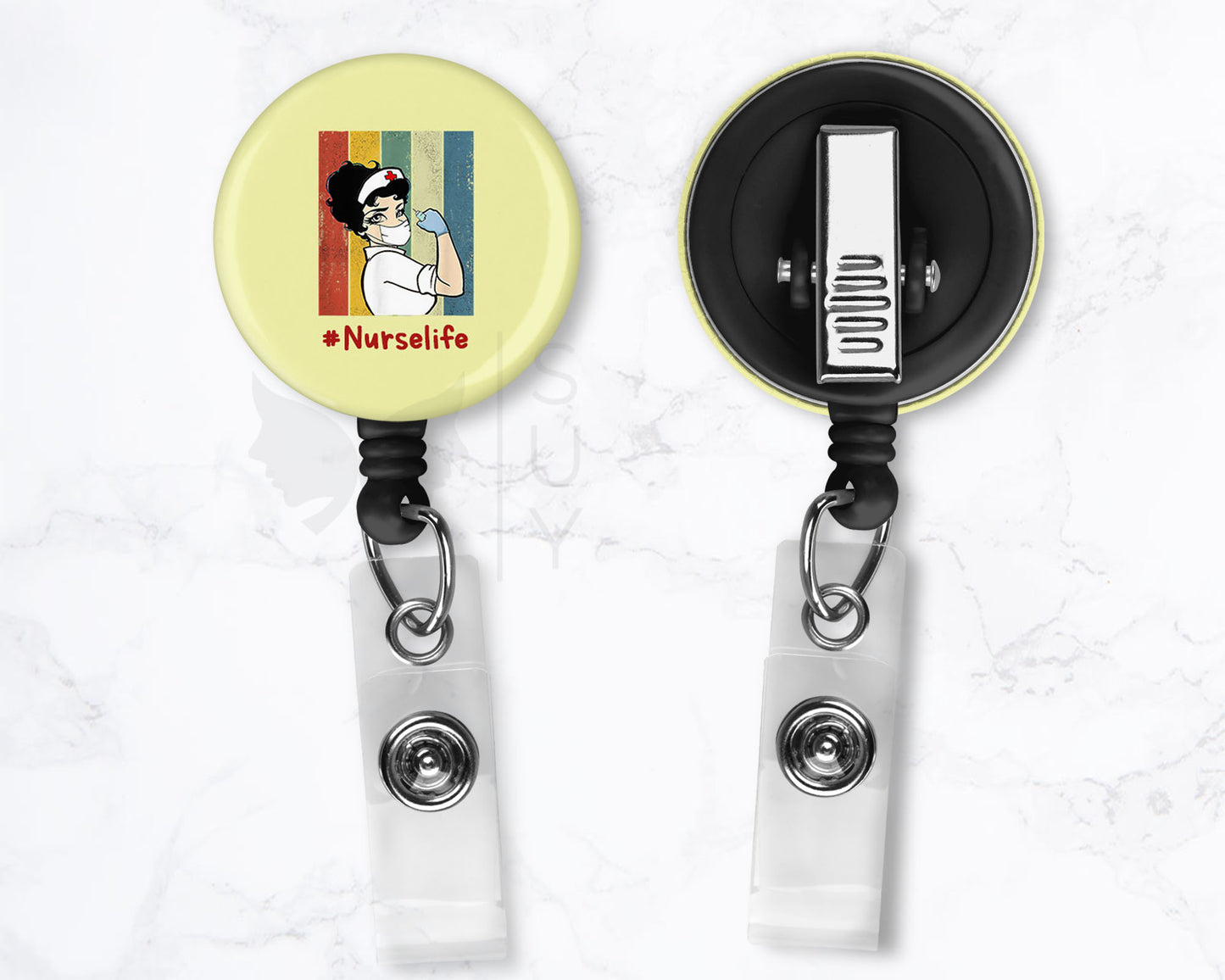 Nurse Life Strong Woman | Medical Black Badge Reel Holder