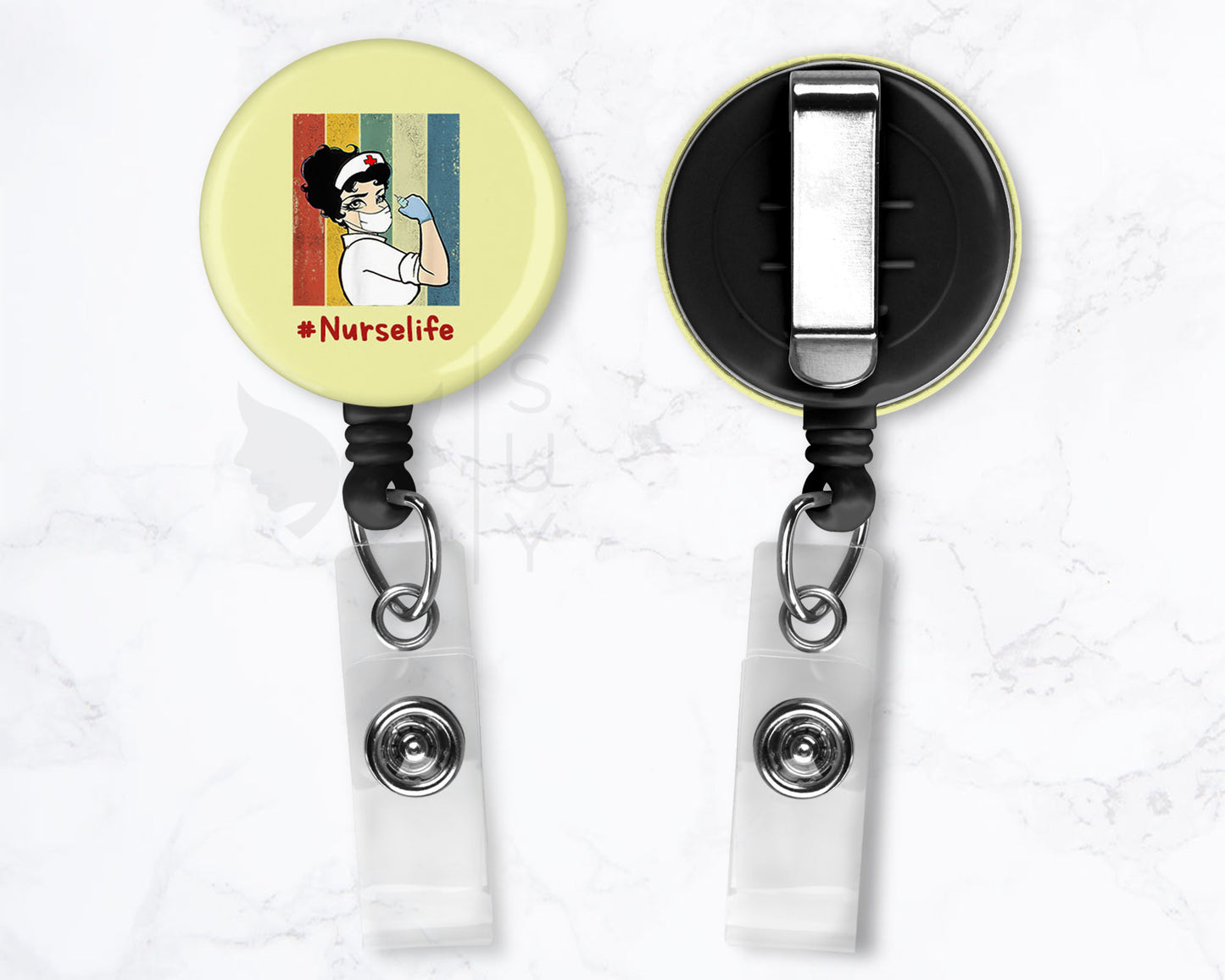 Nurse Life Strong Woman | Medical Black Badge Reel Holder