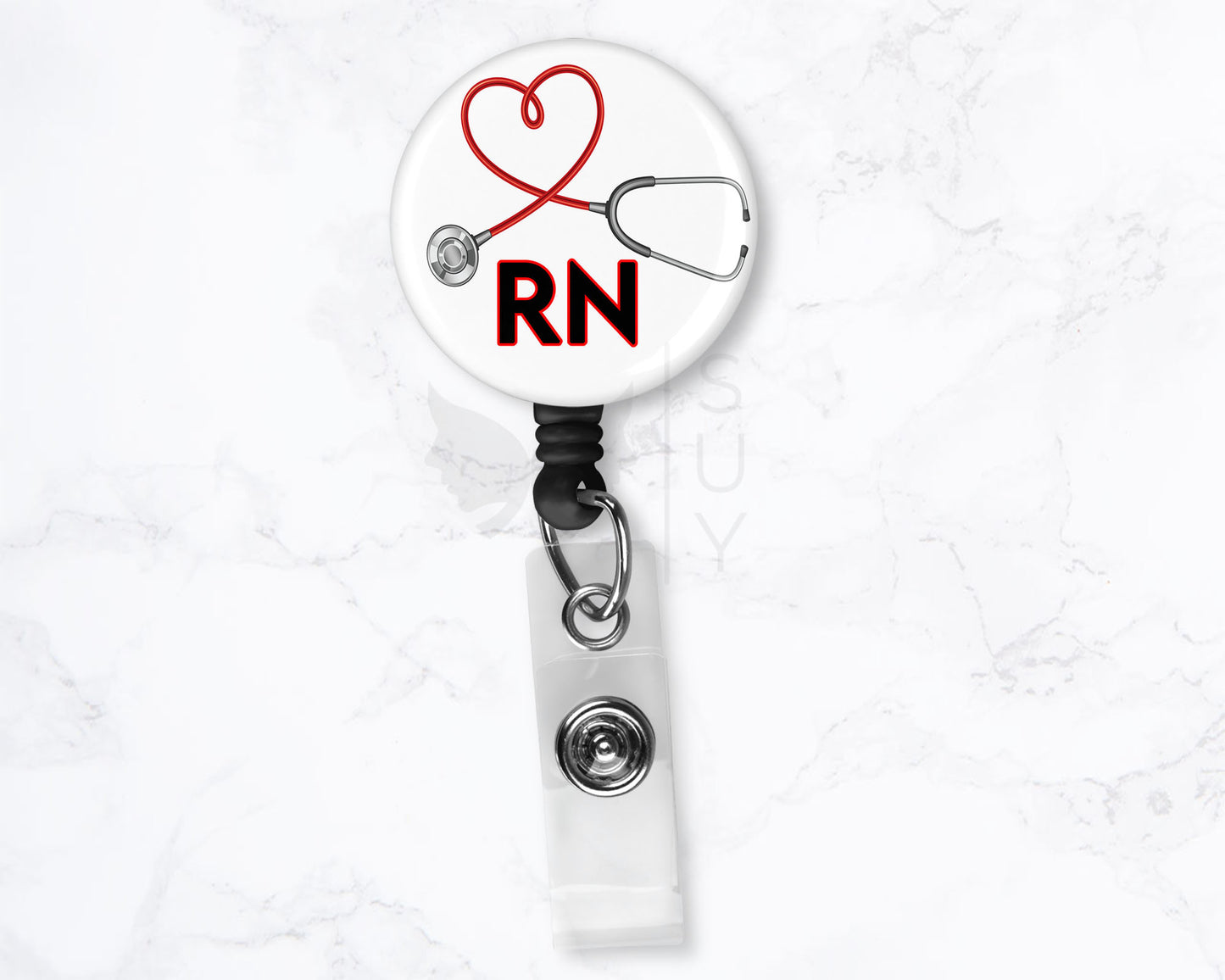 RN Badge Registered Nurse Medical Black 1.5" Retractable Badge Reel Holder Clip