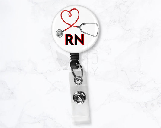 RN Badge Registered Nurse Medical Black 1.5" Retractable Badge Reel Holder Clip