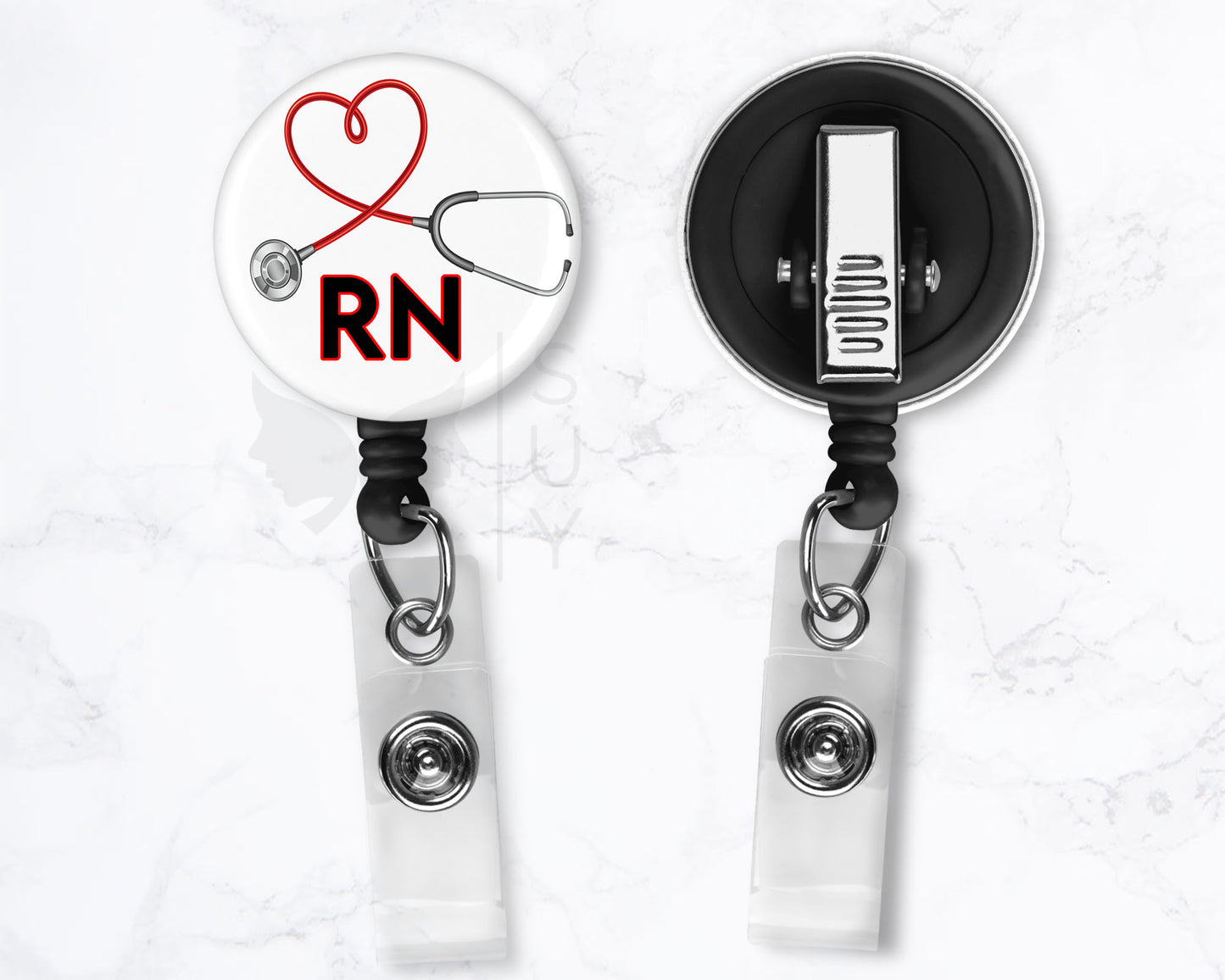 RN Badge Registered Nurse Medical Black 1.5" Retractable Badge Reel Holder Clip