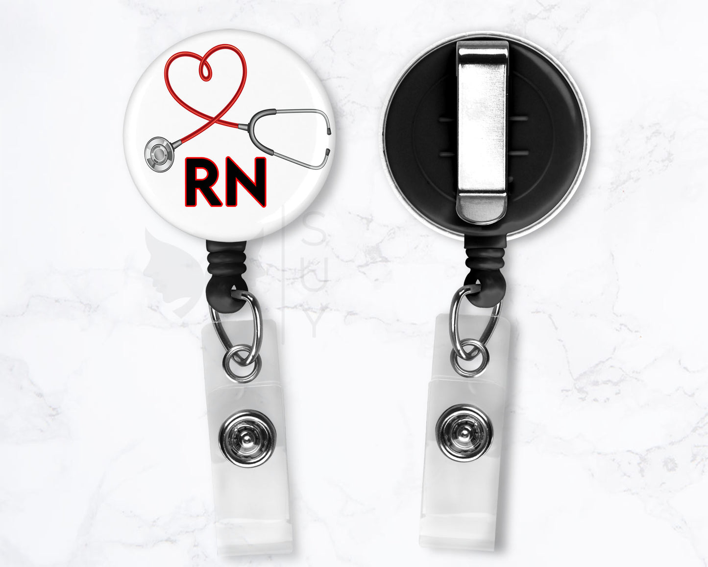 RN Badge Registered Nurse Medical Black 1.5" Retractable Badge Reel Holder Clip