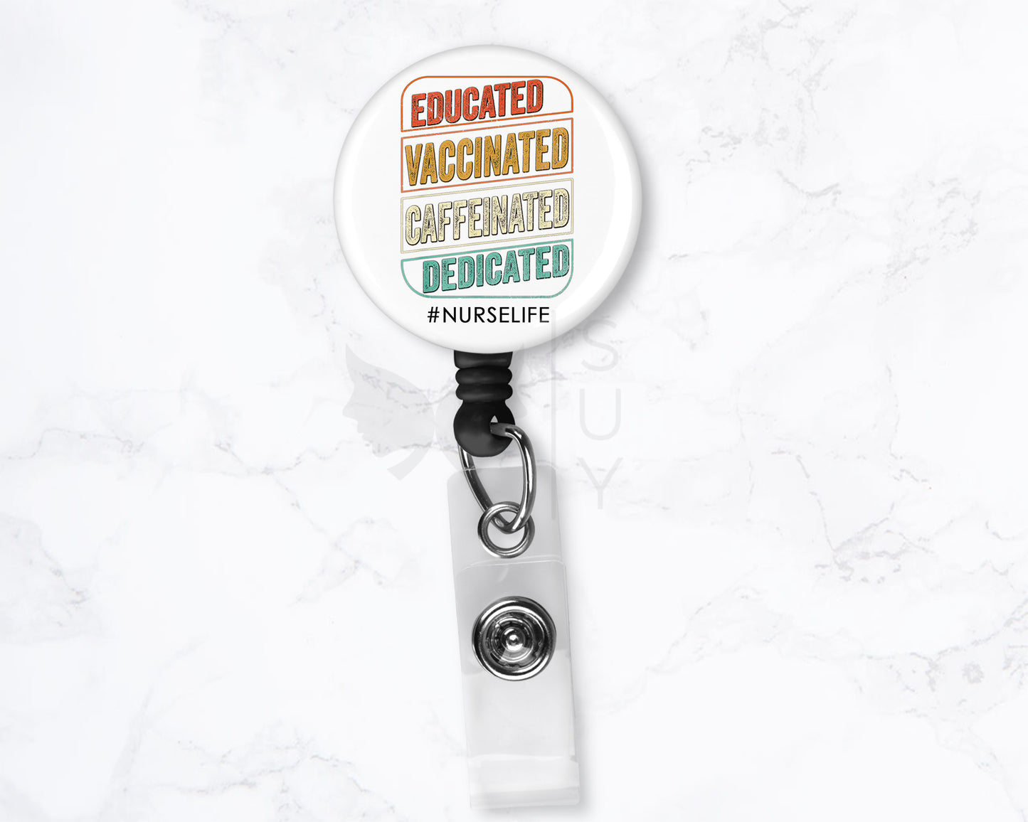 Vaccinated Educated Badge | Funny Medical Black Badge Reel Holder