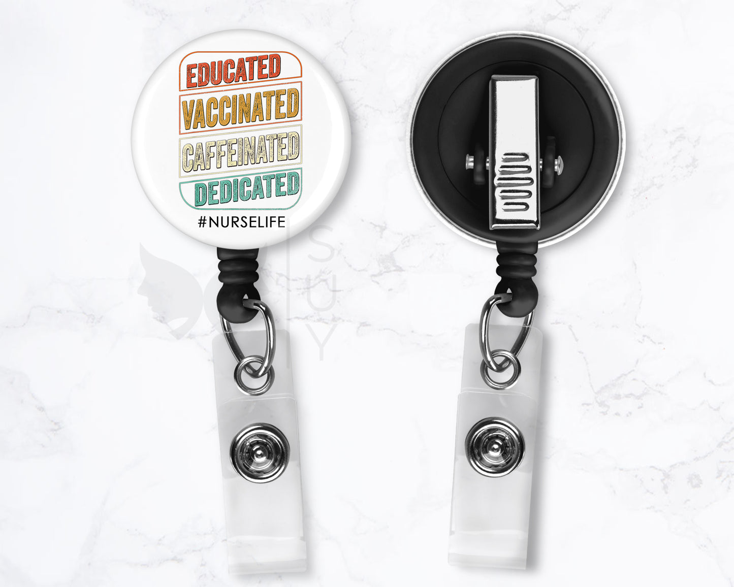 Vaccinated Educated Badge | Funny Medical Black Badge Reel Holder