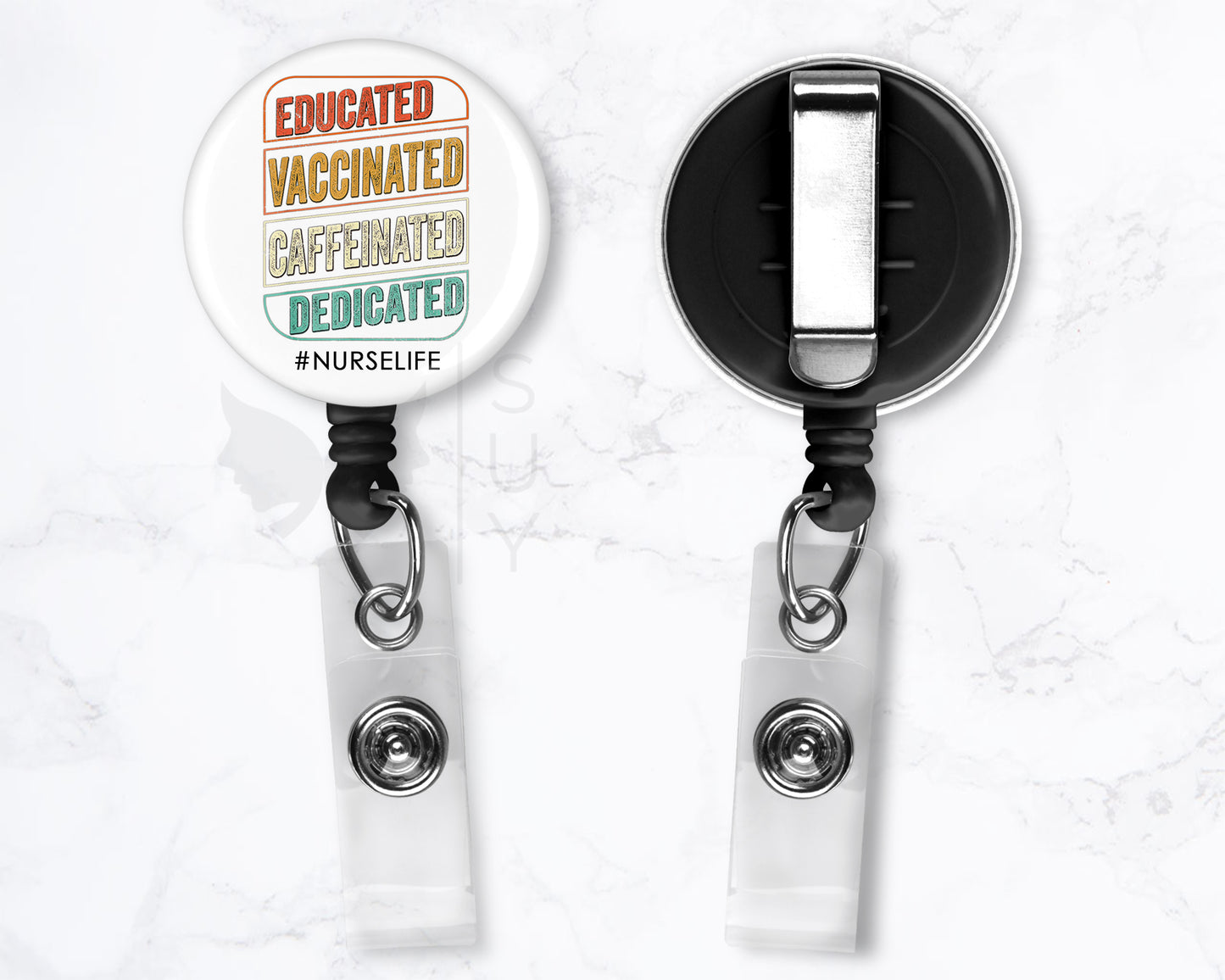 Vaccinated Educated Badge | Funny Medical Black Badge Reel Holder