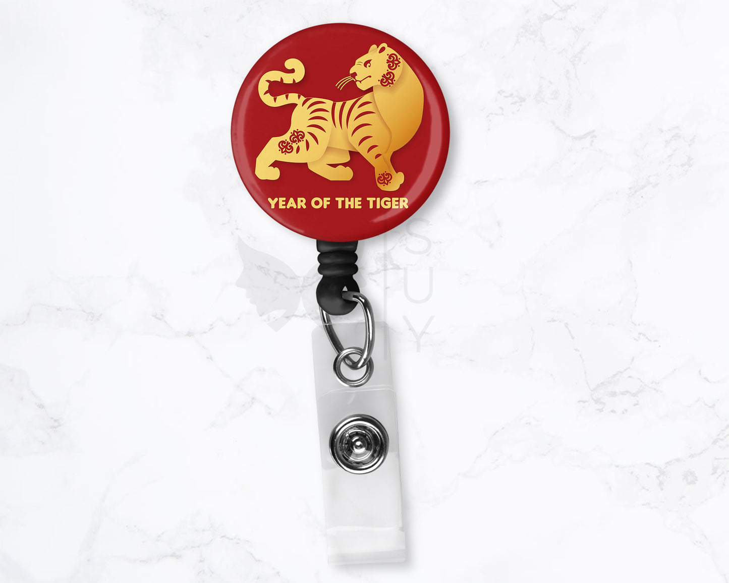 Year of the Tiger | Lunar New Year Black 1.5" Retractable Badge Reel Holder Clip