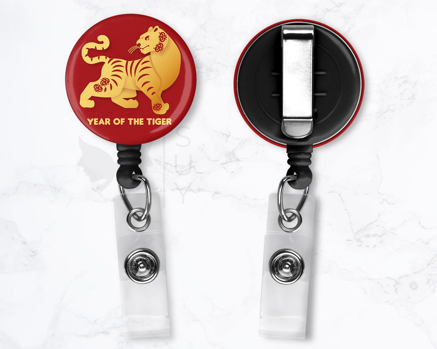 Year of the Tiger | Lunar New Year Black 1.5" Retractable Badge Reel Holder Clip